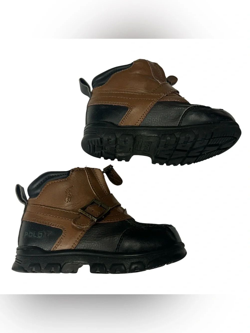 Polo Ralph Lauren Boys Brown Black Leather Duck Boots Ankle Boots Size 8